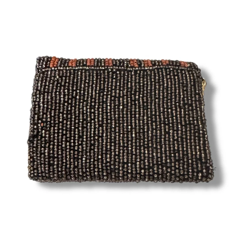 Rachel Zoe Beaded Clutch in Brown, Black & Cream